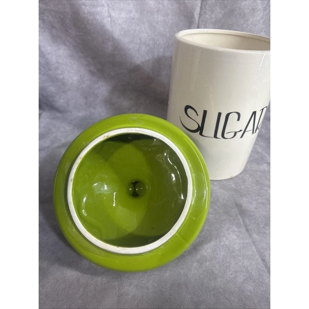Vintage Cottagecore MCM Mushroom Top Sugar Ceramic Canister Green White Kitchen‎